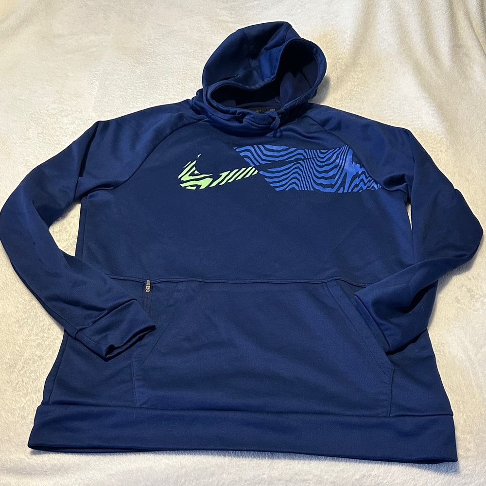 Nike Navy Hoodie with Lime and Royal Blue Graphic